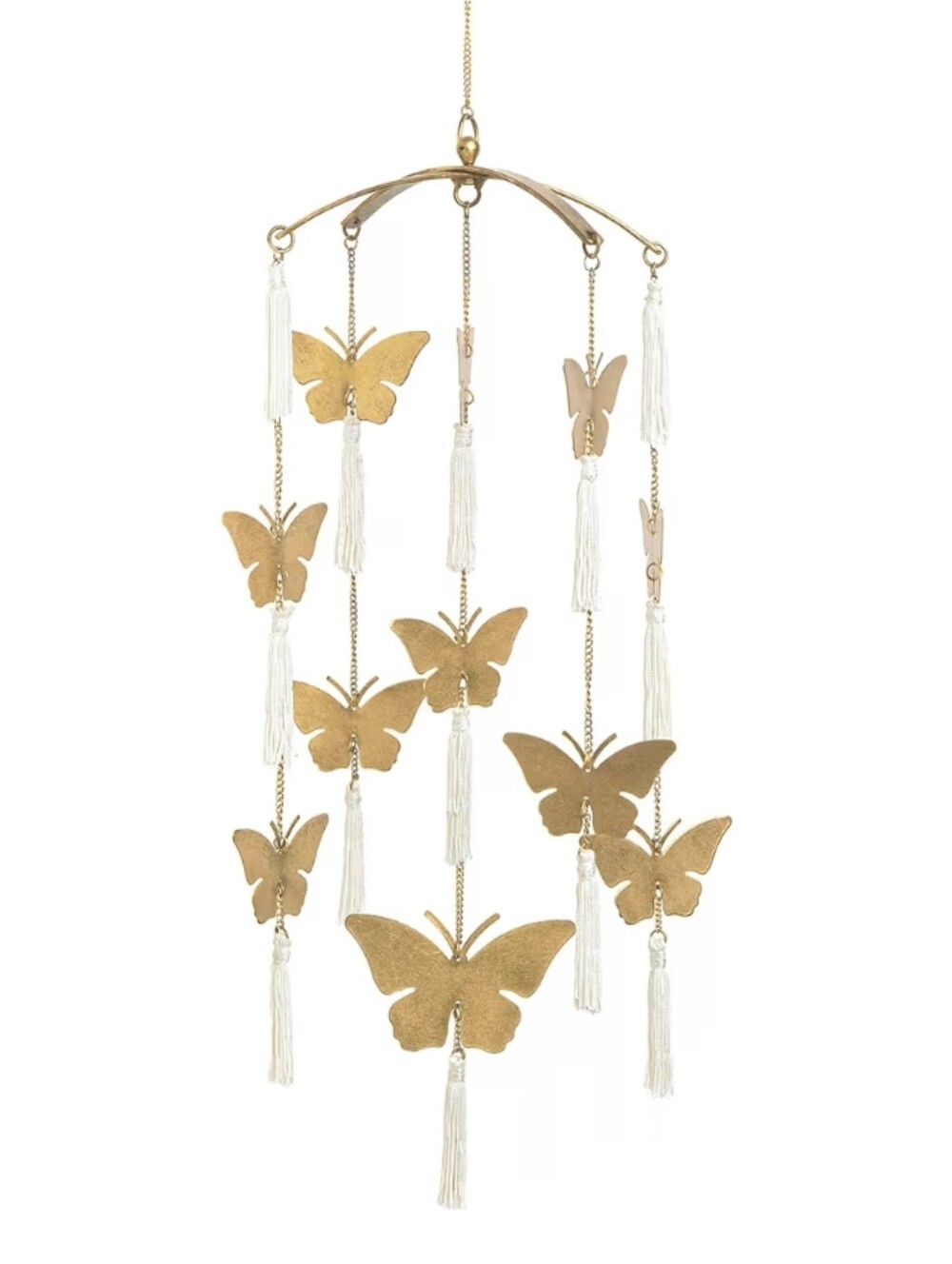NWT Bohemian Brass & Tassel Butterfly Hanging Ceiling Decoration 8"x36"
